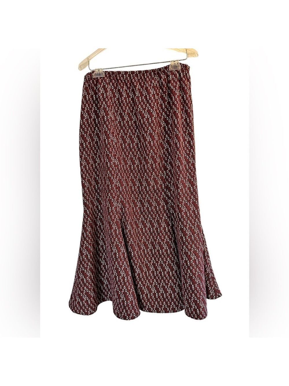 Vintage LESLIE FAY Midi Skirt Size 12P Red Abstract Circle Design Stretch Waist